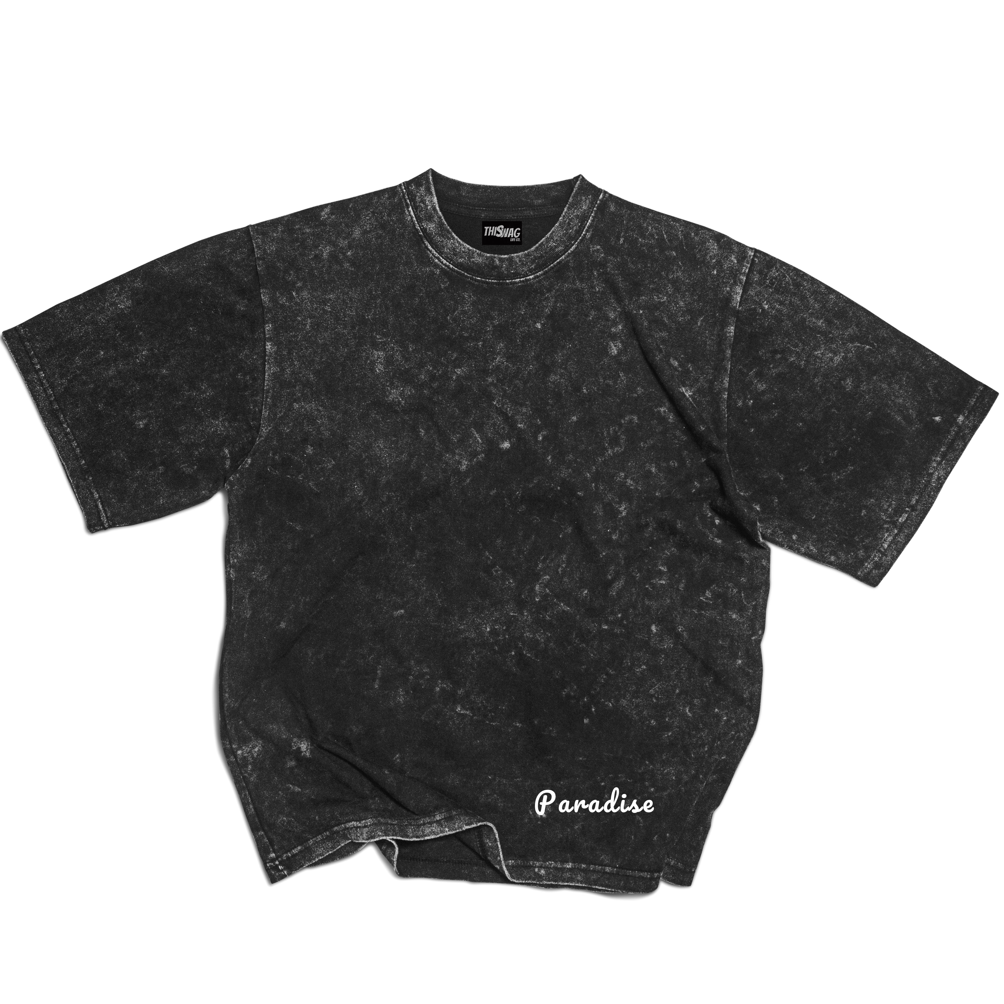 PARADISE - Black Oversized Tee, Acid Wash